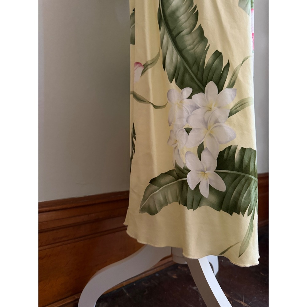 Lisa Hawaii Yellow Tropical Floral Orchid Plumeria Rayon Maxi Skirt midi classic - Picture 5 of 7